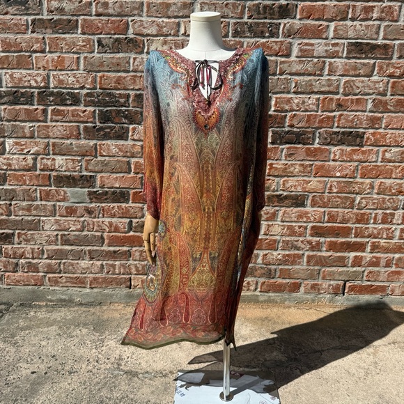 Sheer vintage Y2K paisley swimsuit coverup dress w/rhinestones / M / EUC - Picture 7 of 10